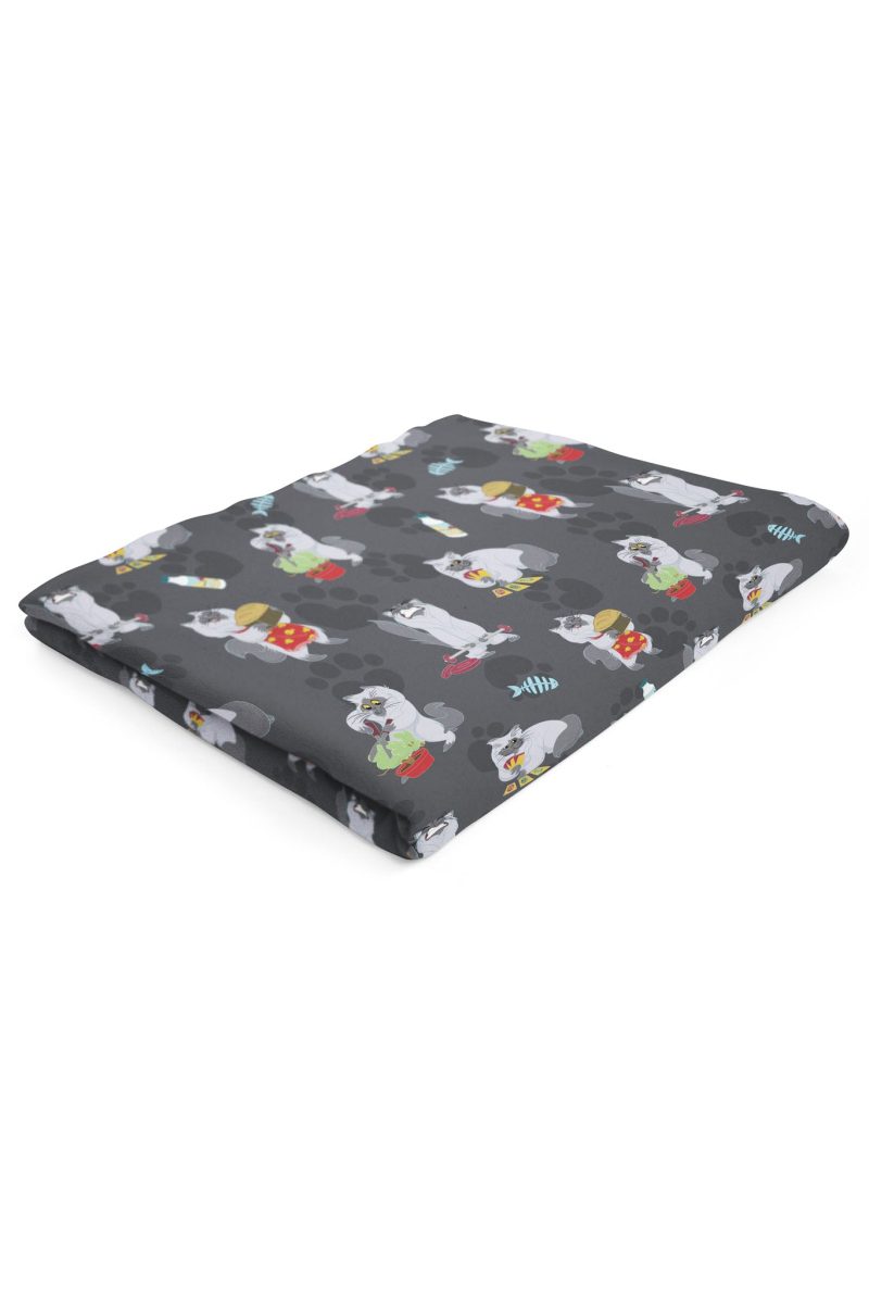 HH Busy Kitty Blanket Grey Folded