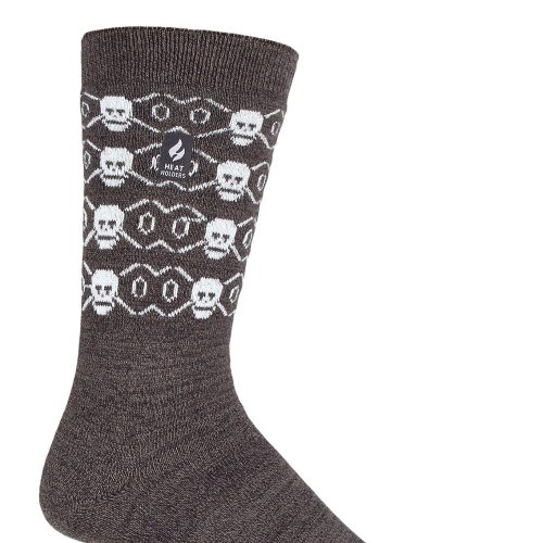 Heat Holders Men's Bones Ultra Lite Twist Thermal Crew Sock Grey/White #color_grey/white bones