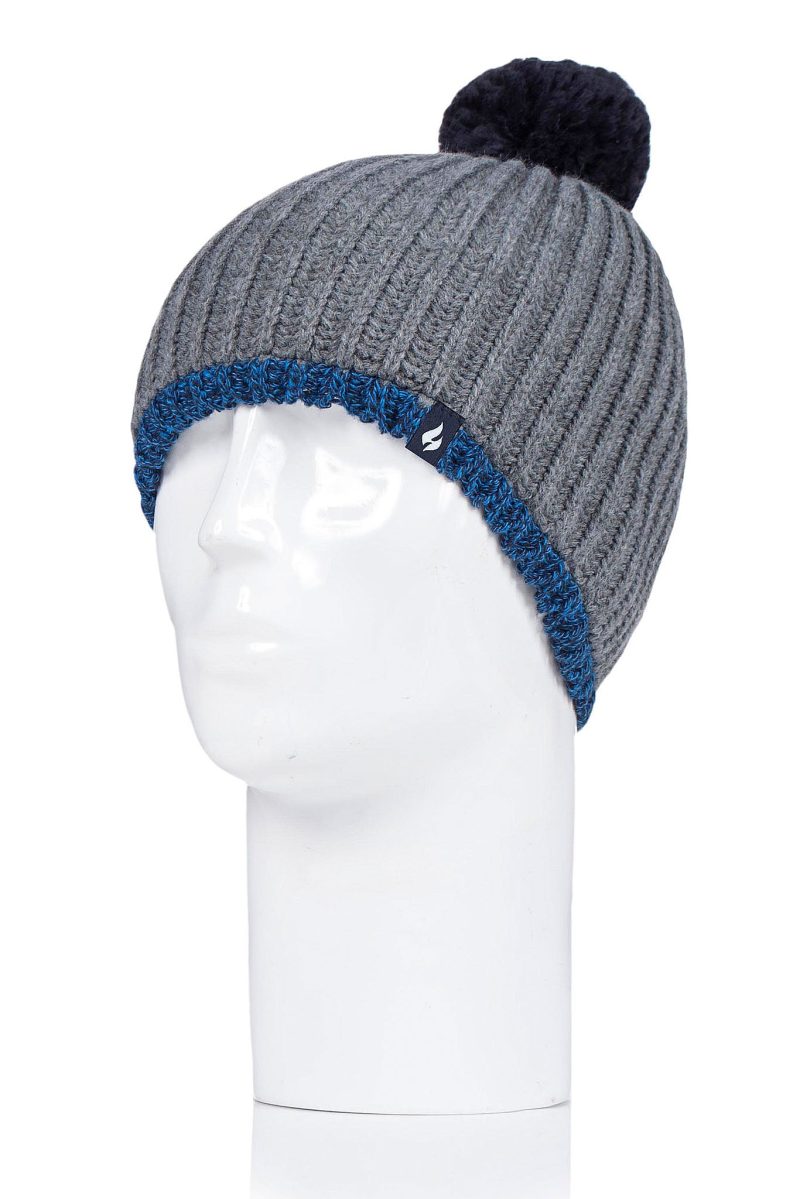 Heat Holders Mens Ian Snowsports Contrast Trim Hat Grey/Blue #color_grey/blue