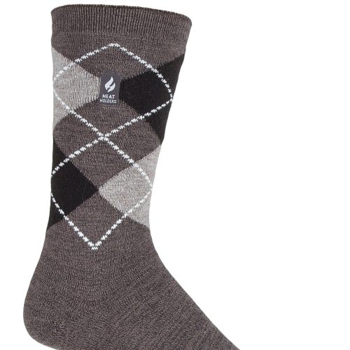 Heat Holders Men's Jake Ultra Lite Argyle Thermal Crew Sock Charcoal #color_charcoal