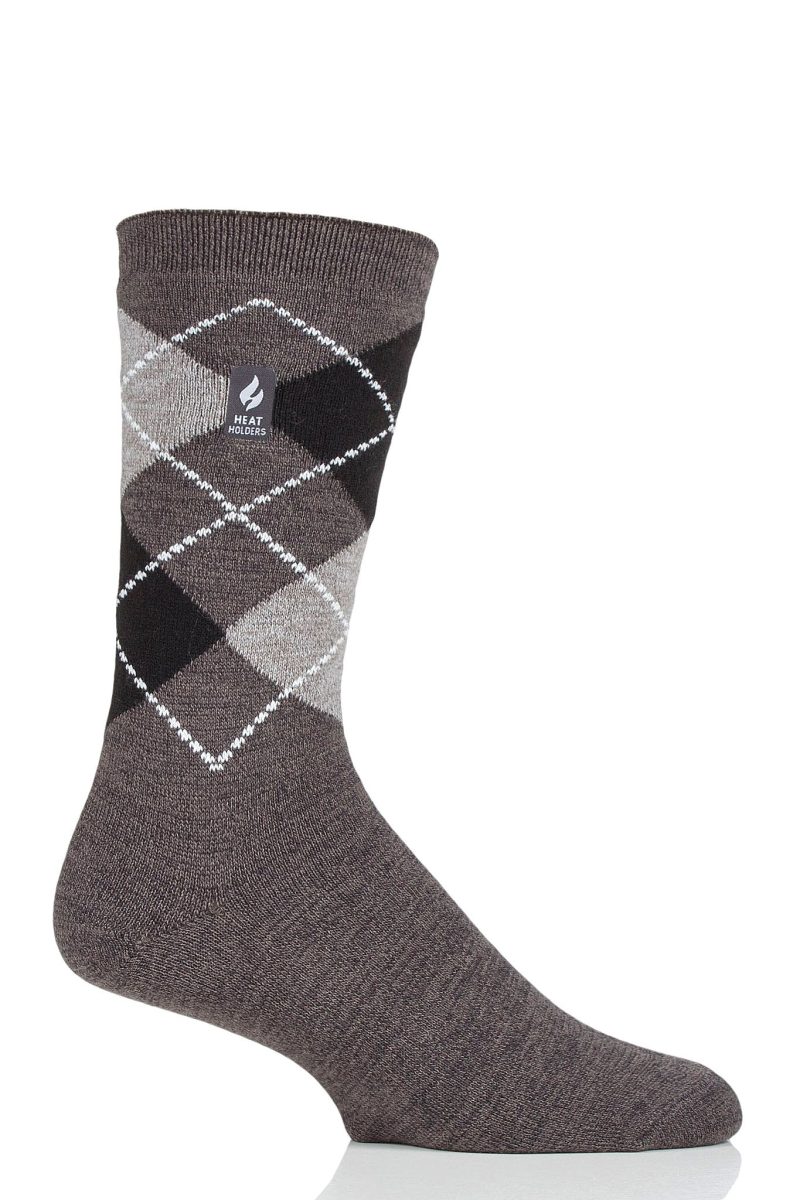 Heat Holders Men's Jake Ultra Lite Argyle Thermal Crew Sock Charcoal #color_charcoal