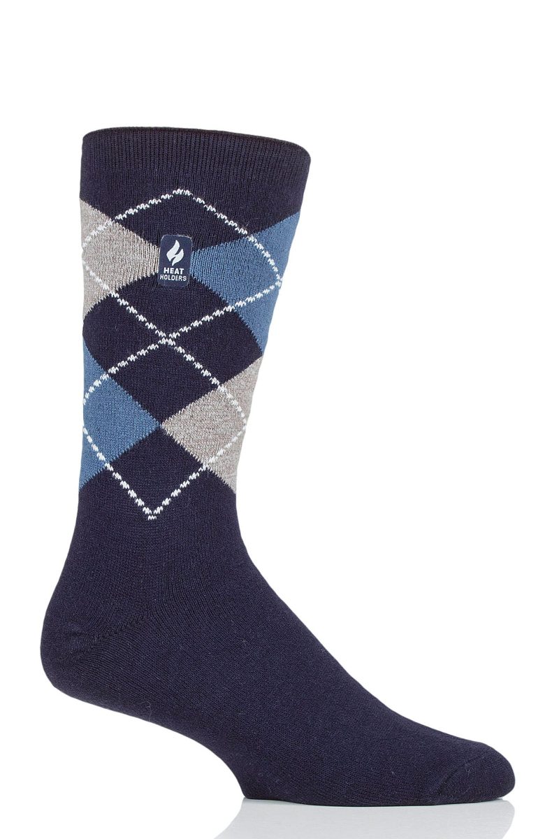 Heat Holders Men's Jake Ultra Lite Argyle Thermal Crew Sock Navy #color_navy