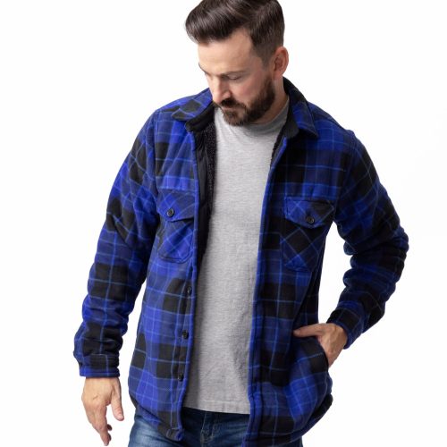 HH Mens Jax Long Sleeve Plaid Shirt Jacket Cobalt Black Model