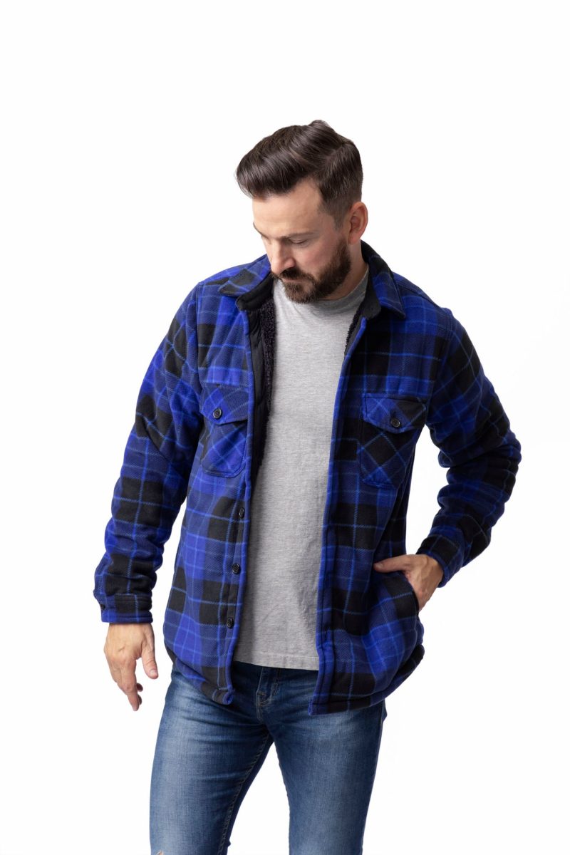 HH Mens Jax Long Sleeve Plaid Shirt Jacket Cobalt Black Model