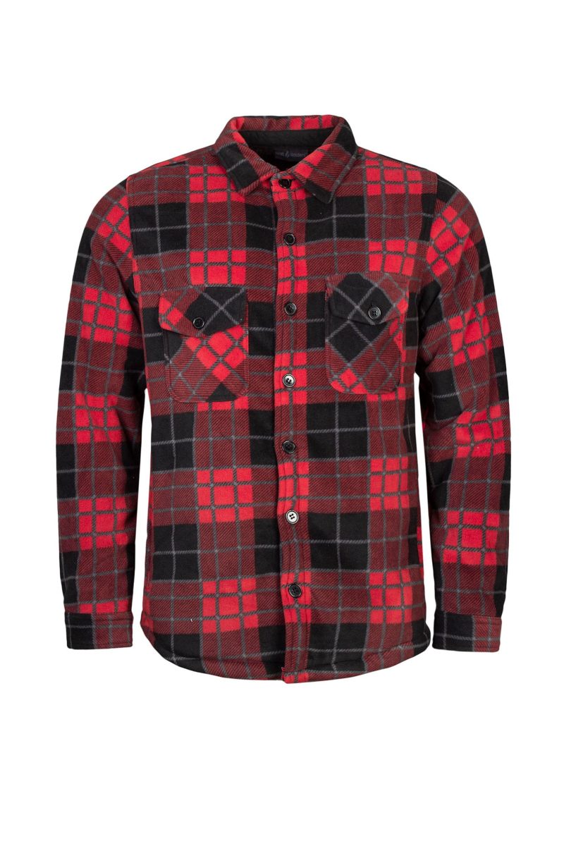 Heat Holders Mens Jax Long Sleeve Plaid Shirt Jacket Crimson/Black #color_crimson/black