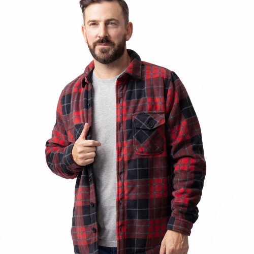 HH Mens Jax Long Sleeve Plaid Shirt Jacket Crimson Black Model