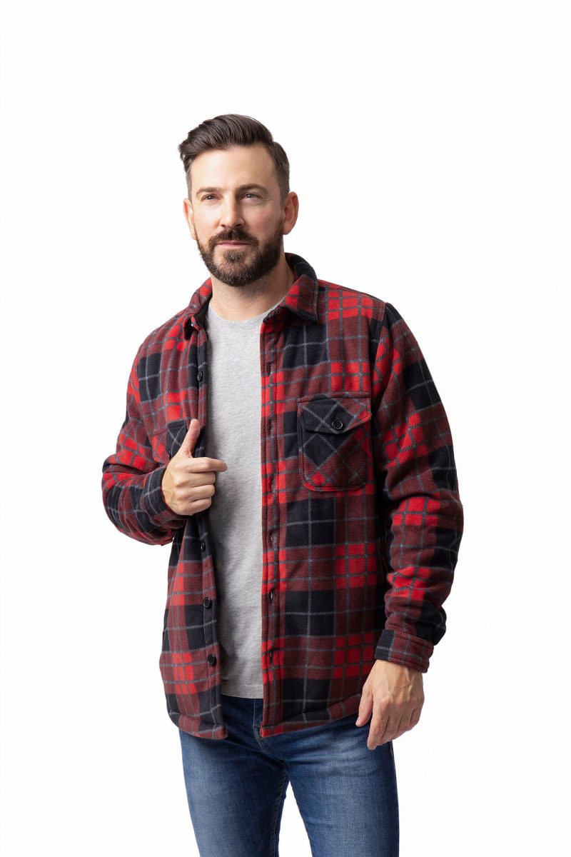 HH Mens Jax Long Sleeve Plaid Shirt Jacket Crimson Black Model