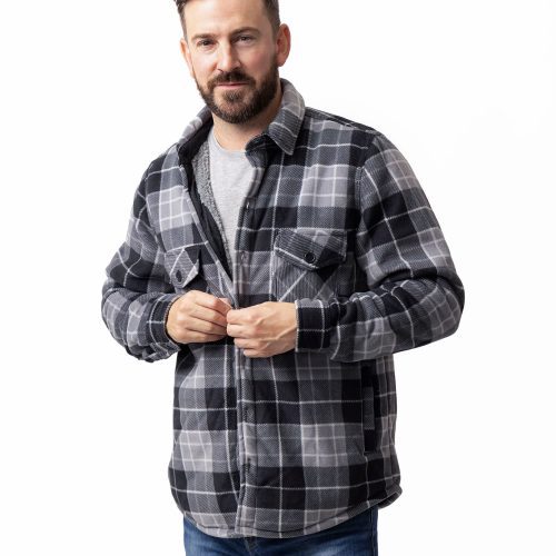 HH Mens Jax Long Sleeve Plaid Shirt Jacket Grey Black Model