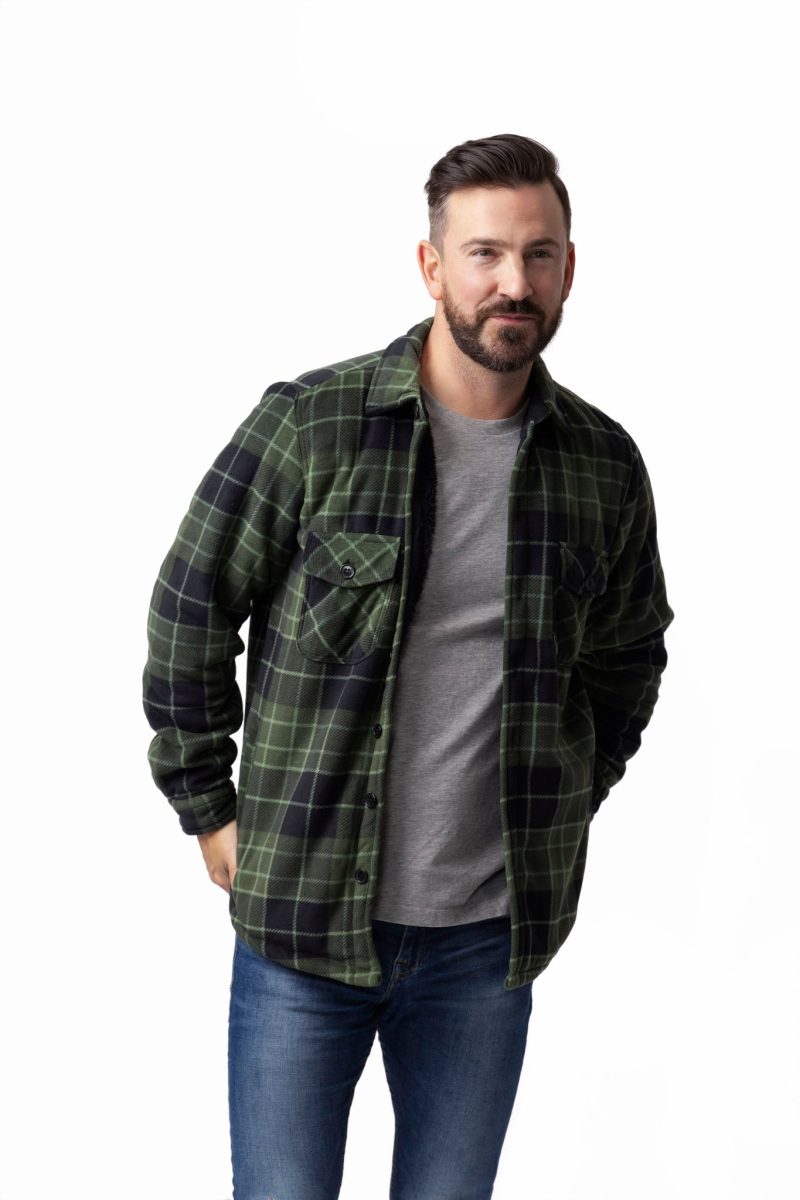 HH Mens Jax Long Sleeve Plaid Shirt Jacket Hunter Black Model