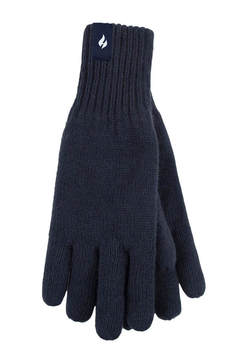 Heat Holders Men's Nevis Flat Knit Thermal Gloves Solid Navy #color_navy