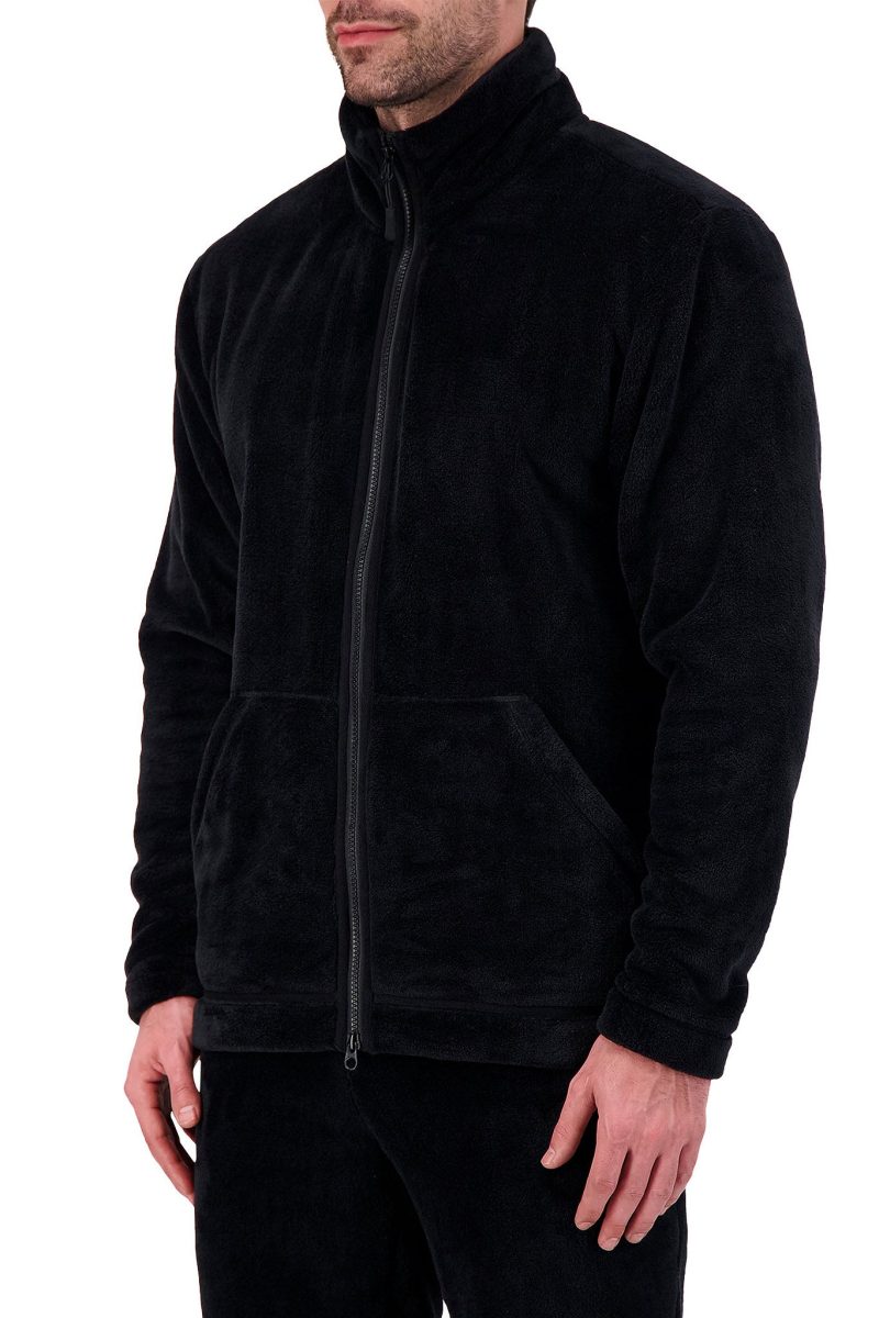 HH Mens Plush Zip Front Jacket Black Front Side