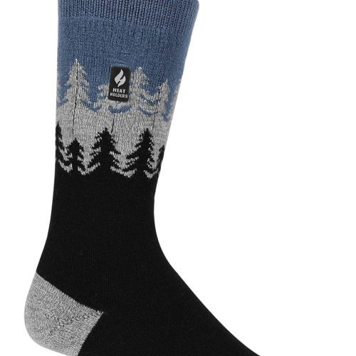 Heat Holders Men's Balsam Ultra Lite Trees Patterned Thermal Crew Socks Black #color_black