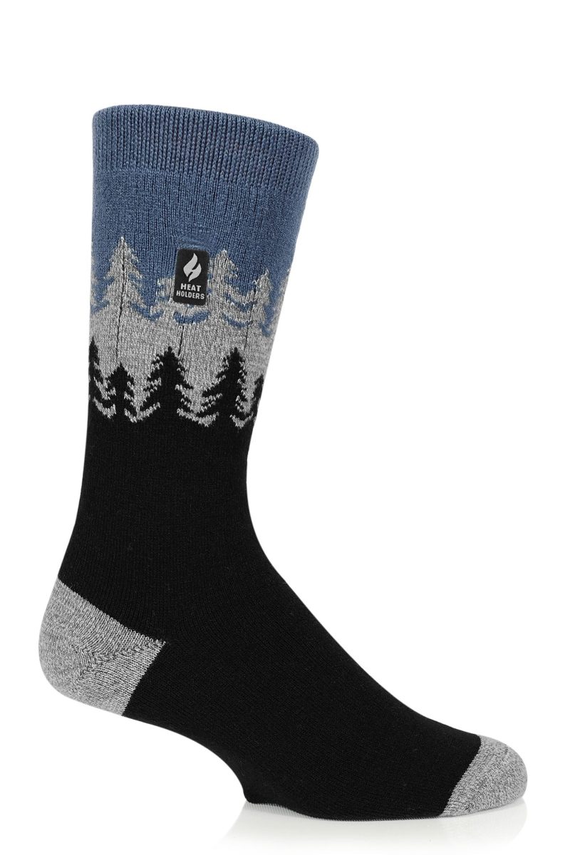 Heat Holders Men's Balsam Ultra Lite Trees Patterned Thermal Crew Socks Black #color_black