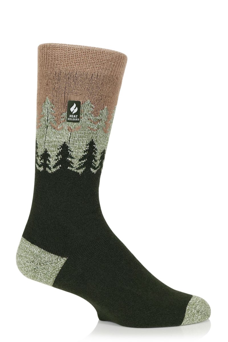 Heat Holders Men's Balsam Ultra Lite Trees Patterned Thermal Crew Socks Green #color_green