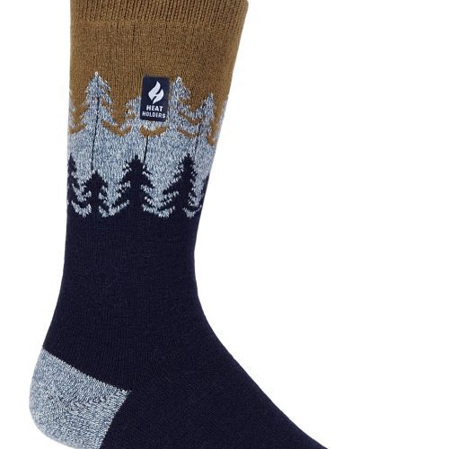 Heat Holders Men's Balsam Ultra Lite Trees Patterned Thermal Crew Socks Navy #color_navy