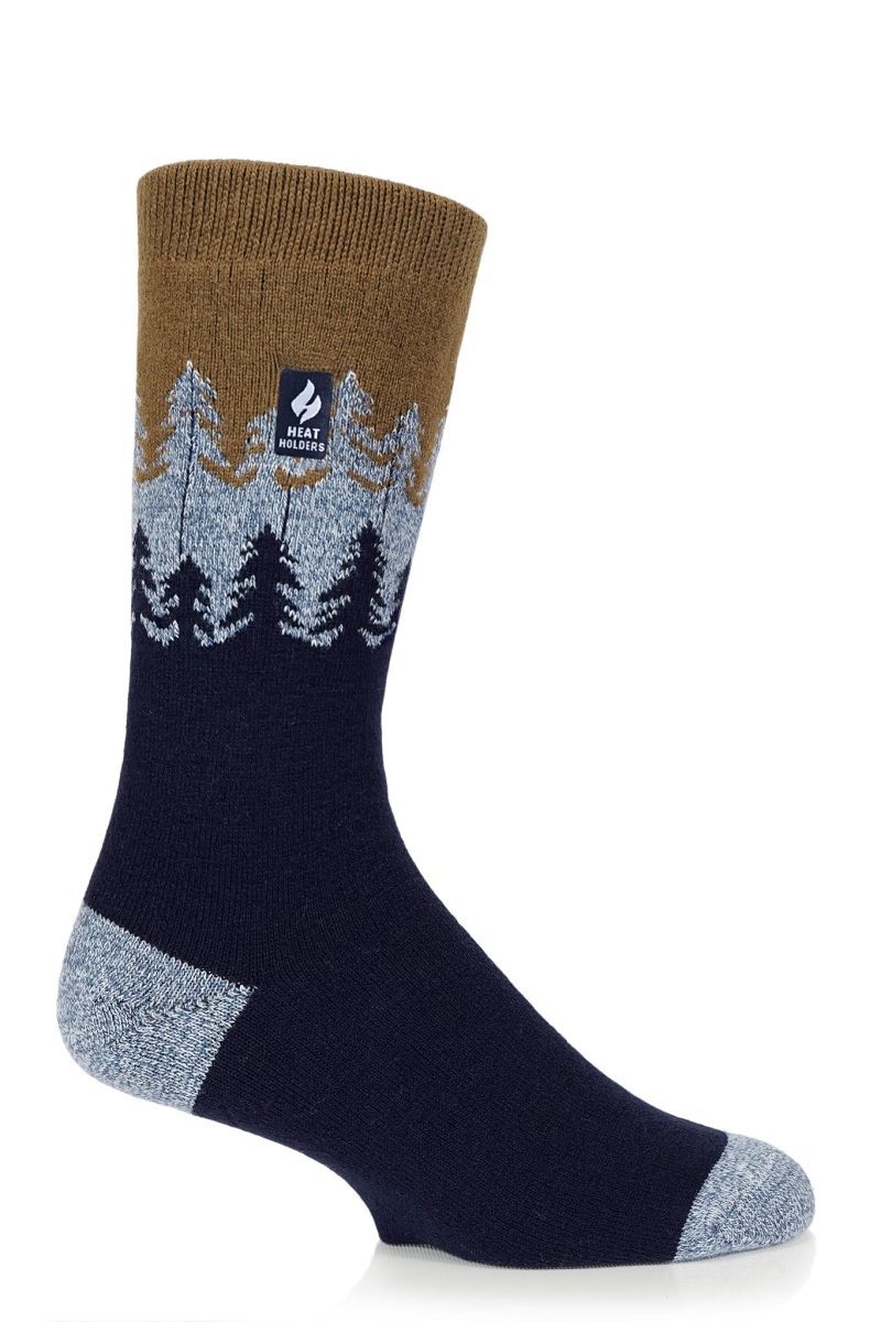 Heat Holders Men's Balsam Ultra Lite Trees Patterned Thermal Crew Socks Navy #color_navy