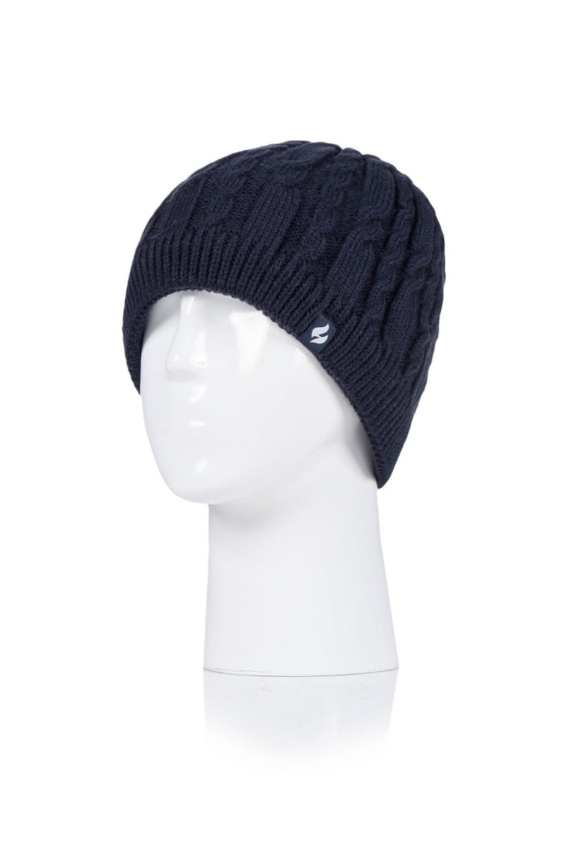 Heat Holders Women's Alesund Cable Knit Thermal Hat Navy #color_navy