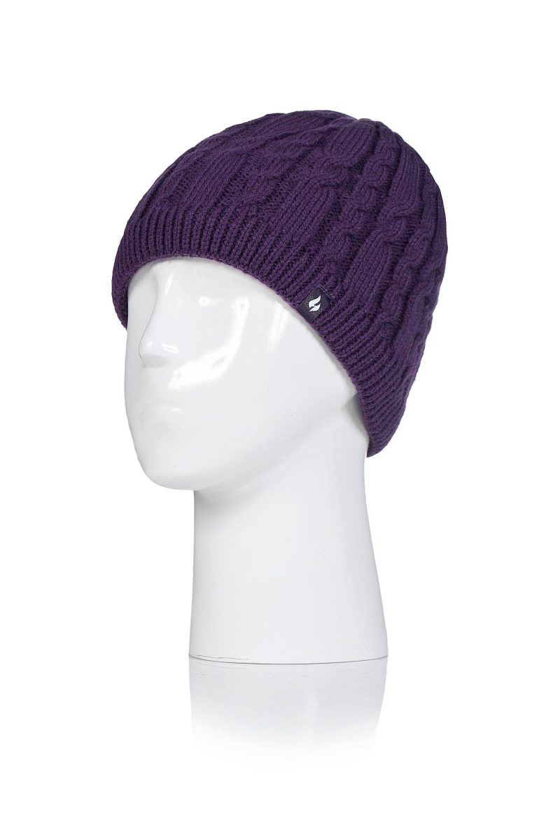 Heat Holders Women's Alesund Cable Knit Thermal Hat Purple #color_purple