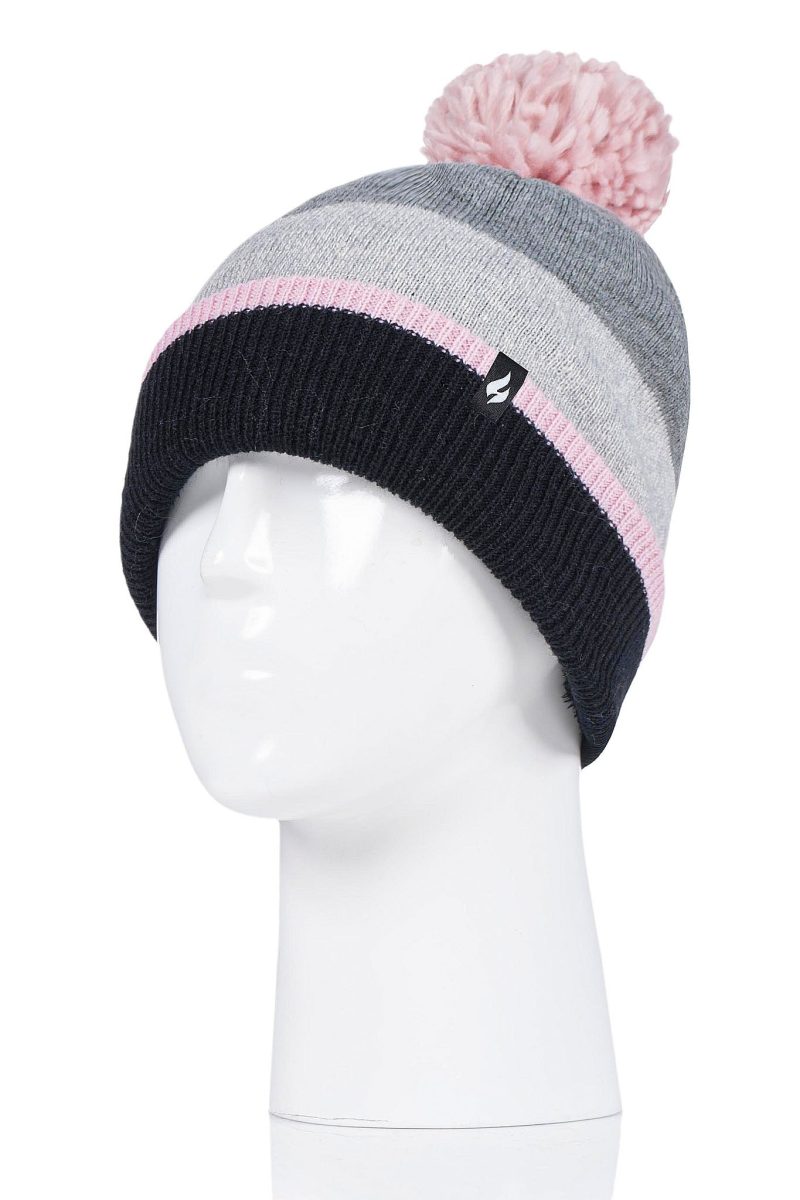 Heat Holders Women's Alps Flat Knit Snowsports Hat Grey/Pink #color_grey/pink