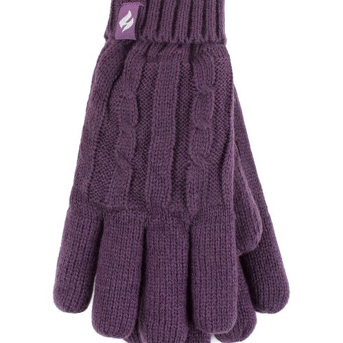 Heat Holders Women's Amelia Cable Knit Thermal Gloves Purple #color_new purple