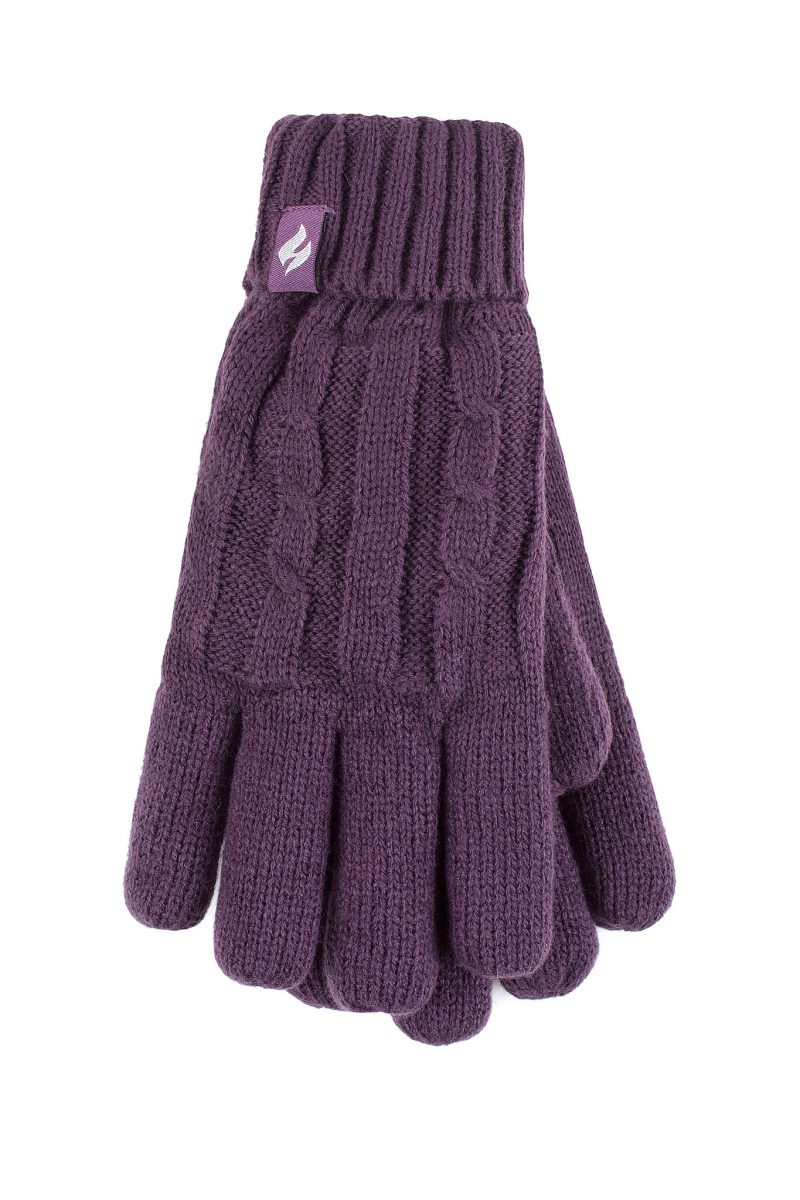 Heat Holders Women's Amelia Cable Knit Thermal Gloves Purple #color_new purple