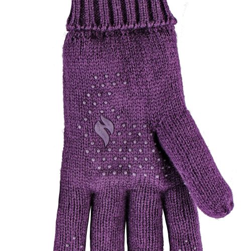 Heat Holders Women's Beth Flat Knit Silicone Grip Thermal Gloves Purple #color_purple