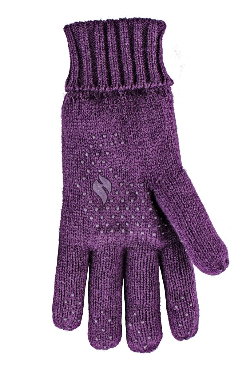 Heat Holders Women's Beth Flat Knit Silicone Grip Thermal Gloves Purple #color_purple