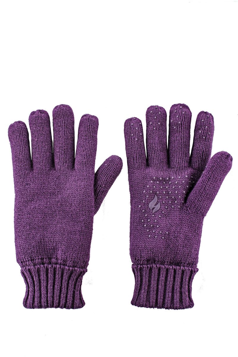 HH Wmns Beth Flat Knit Solid Silicone Grip Gloves Purple Pair