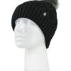 Heat Holders Women's Brina Solid Cable Knit Roll Up Thermal Hat with Pom-Pom Black #color_black