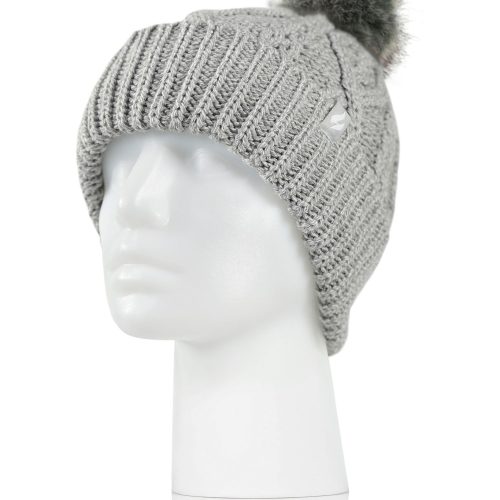 Heat Holders Women's Brina Solid Cable Knit Roll Up Thermal Hat with Pom-Pom Cloud Grey #color_cloud grey