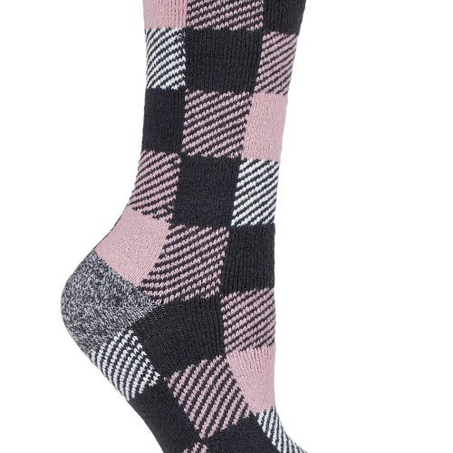 Heat Holders Women's Britney Lite Buffalo Checked Thermal Crew Sock Charcoal/Pink #color_charcoal/pink