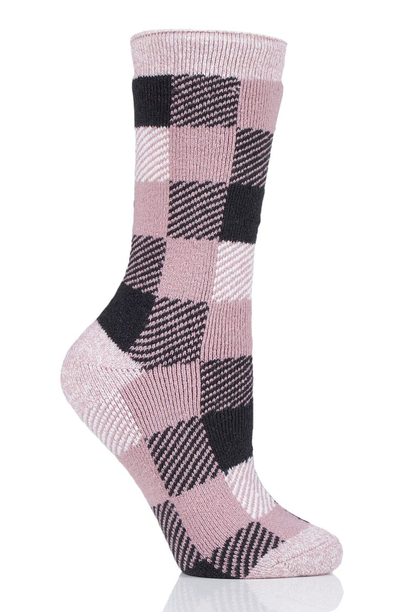 Heat Holders Women's Britney Lite Buffalo Checked Thermal Crew Sock Pink #color_pink