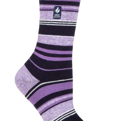 Heat Holders Women's Heather Ultra Lite Stripe Thermal Crew Sock Navy/Purple #color_navy/purple