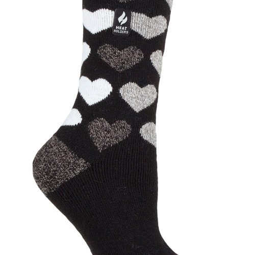 Heat Holders Women's Jennifer Lite Heart Thermal Crew Sock Black Mono #color_black mono