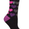 Heat Holders Women's Jennifer Lite Heart Thermal Crew Sock Black/Pink #color_black/pink