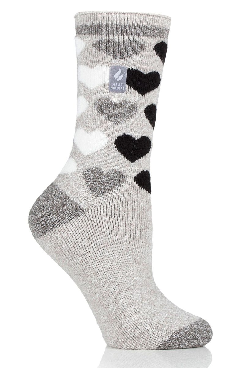 Heat Holders Women's Jennifer Lite Heart Thermal Crew Sock Light Grey #color_light grey