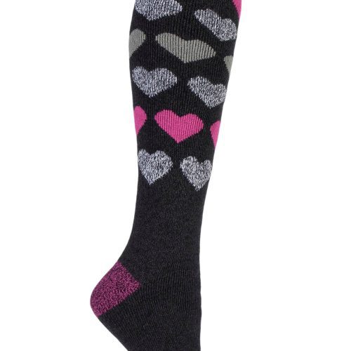 Heat Holders Women's Laura Lite Jacquard Hearts Thermal Long Sock Black/Charcoal #color_black/charcoal