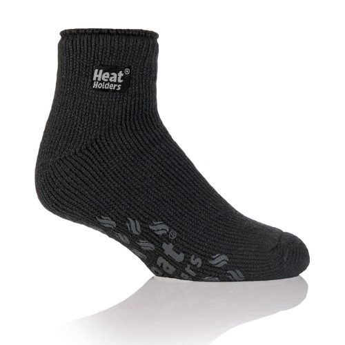 Heat Holders Solid Thermal Ankle Slipper Sock Black with Grey Grip #color_black with grey grip