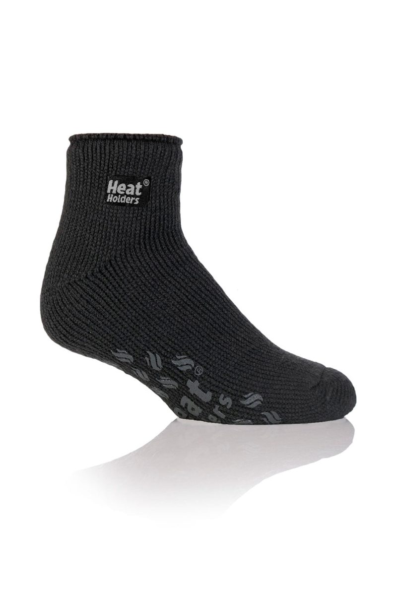 Heat Holders Solid Thermal Ankle Slipper Sock Black with Grey Grip #color_black with grey grip