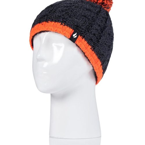 Heat Holders Boys Thermal Pom Pom Hat Black/Orange #color_black/orange