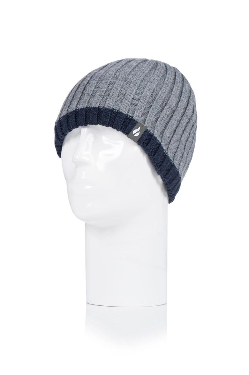 Heat Holders Men's Breacon Ribbed Contrast Thermal Hat Pebble Grey #color_pebble grey