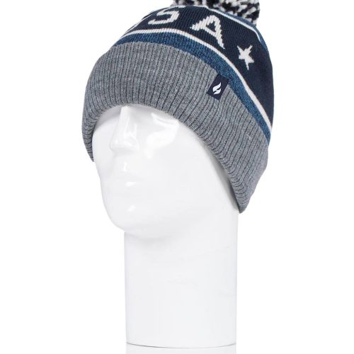 Heat Holders Men's Knitted USA Thermal Pom-Pom Hat Navy #color_navy