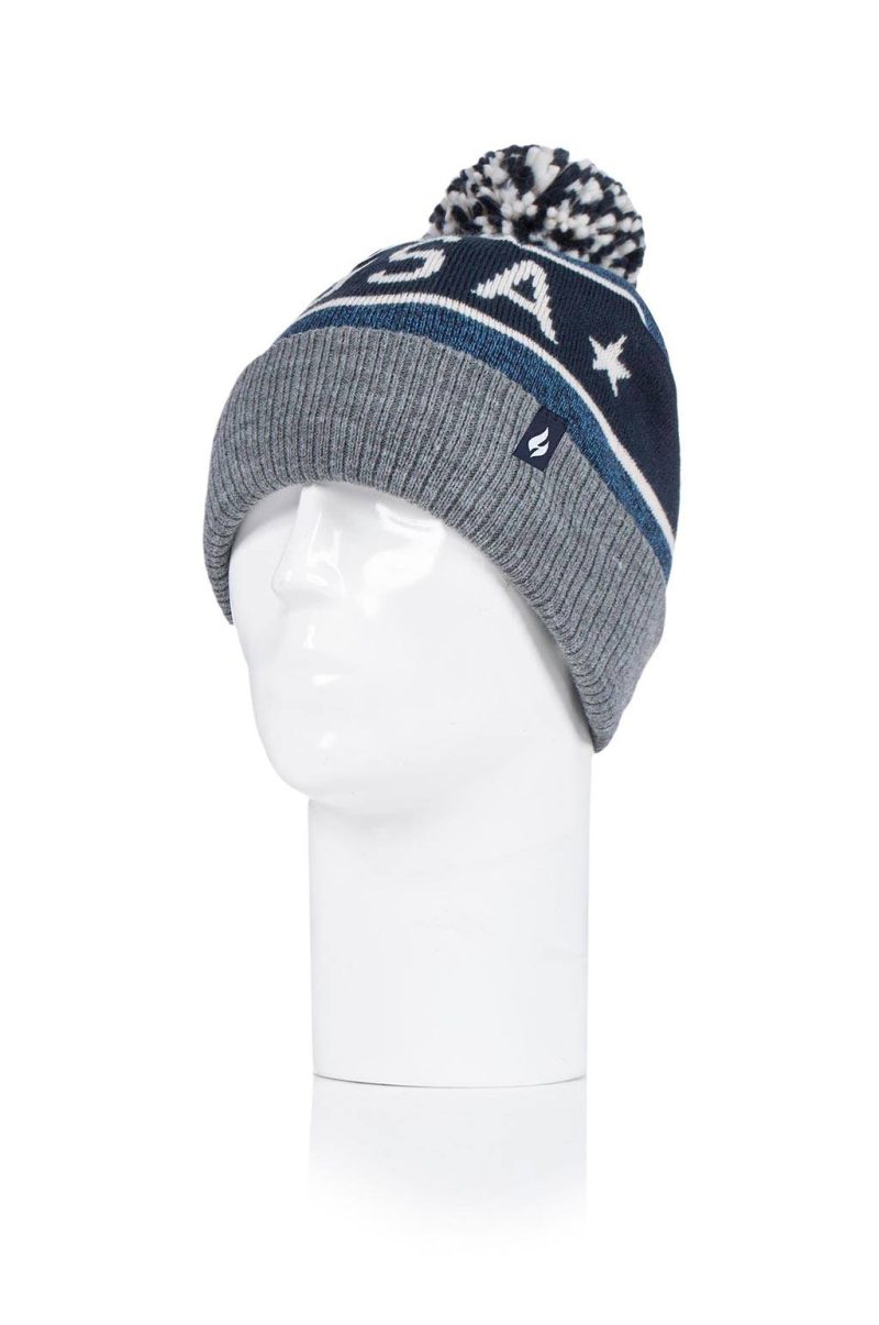 Heat Holders Men's Knitted USA Thermal Pom-Pom Hat Navy #color_navy