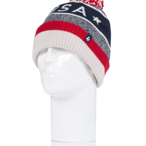 Heat Holders Men's Knitted USA Thermal Pom-Pom Hat Red #color_red