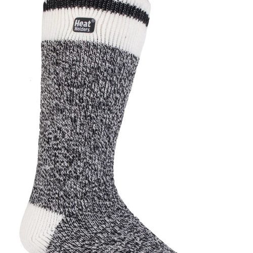 Heat Holders Men's Bunting Lite Cream Block Twist Thermal Crew Sock Black #color_black