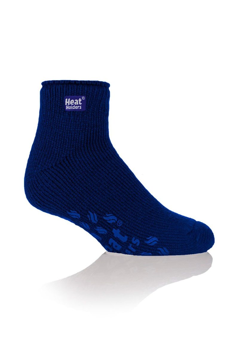 Heat Holders Solid Thermal Ankle Slipper Sock Deep Blue With Blue Grip #color_deep blue with blue grip