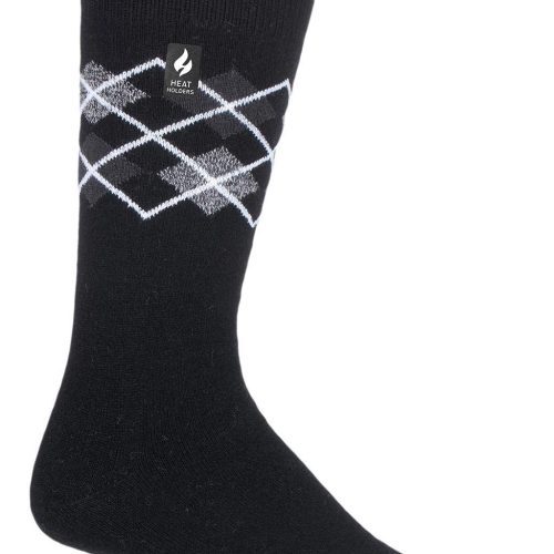 Heat Holders Men's Argyle ULTRA LITE Thermal Crew Sock Black #color_black