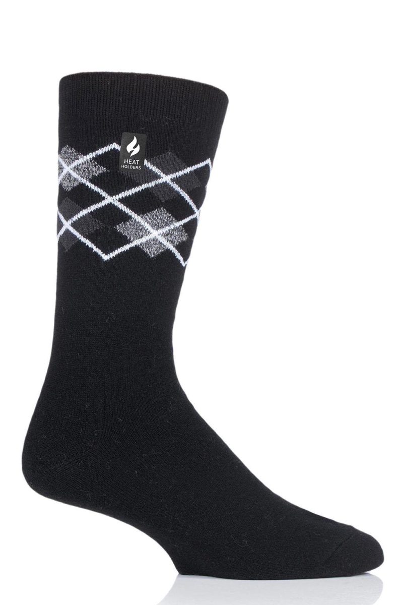 Heat Holders Men's Argyle ULTRA LITE Thermal Crew Sock Black #color_black