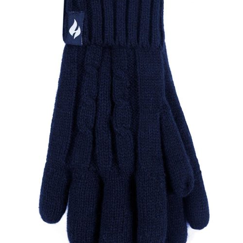 Heat Holders Women's Amelia Cable Knit Thermal Gloves Solid Navy #color_solid navy