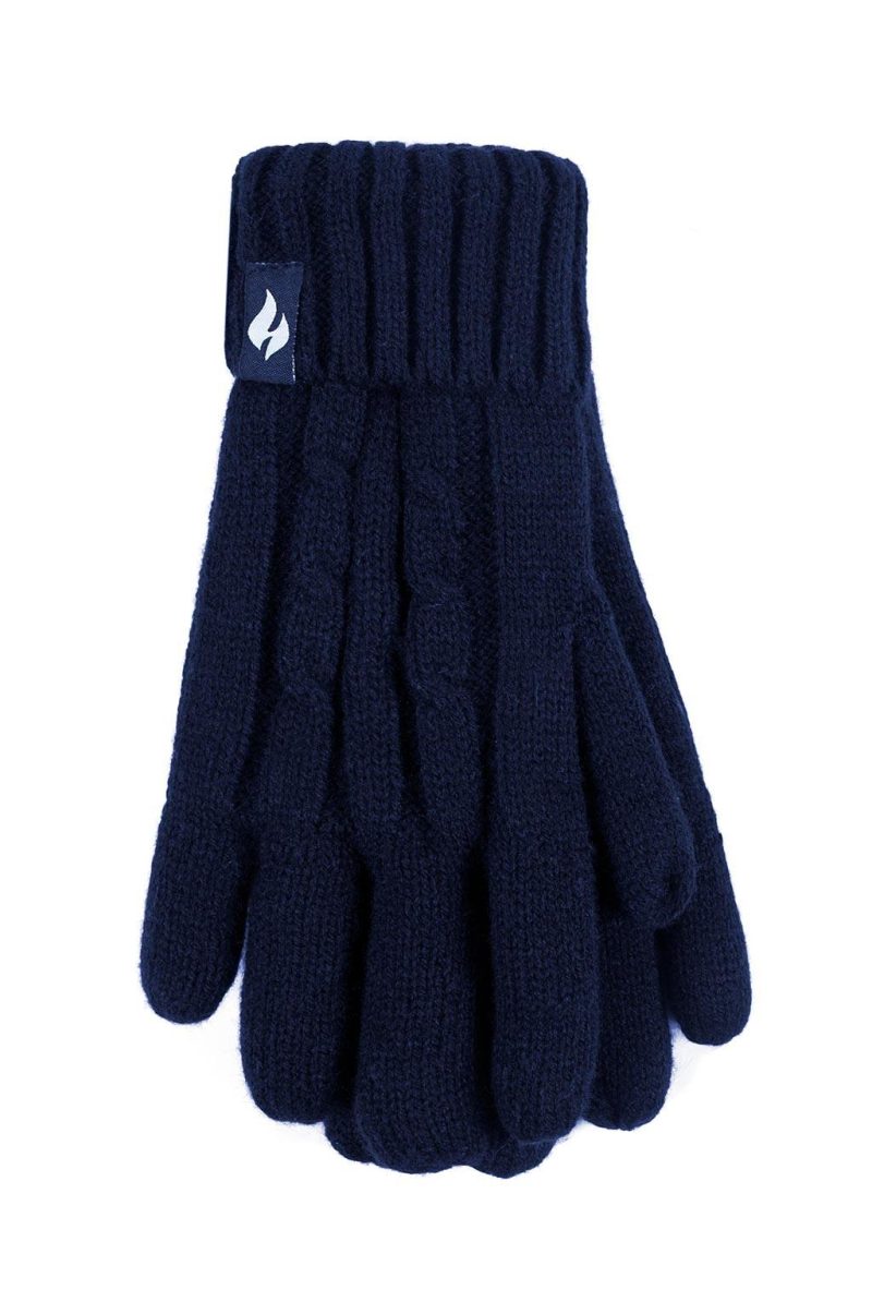 Heat Holders Women's Amelia Cable Knit Thermal Gloves Solid Navy #color_solid navy